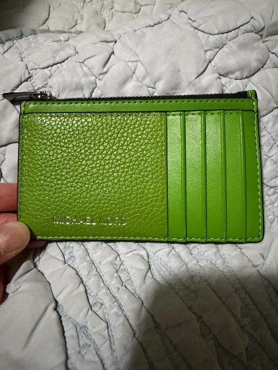 Michael Kors Handbags - Michael Kors Bright Green Pebbled Leather Zip Card Wallet NWT
